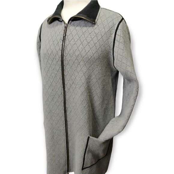 💥 DAMASK GRAY COTTON ZIP FRONT CARDIGAN BLAZER DUSTER COAT SIZE M - Picture 4 of 11